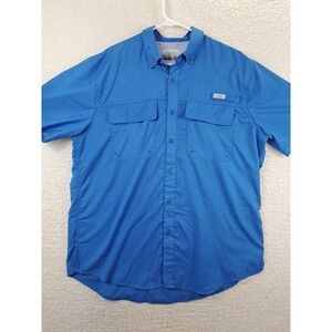 Ocean Coast Mens Fishing Shirt Size L‎ Vented Blue Short Sleeve Ripstop Pockets